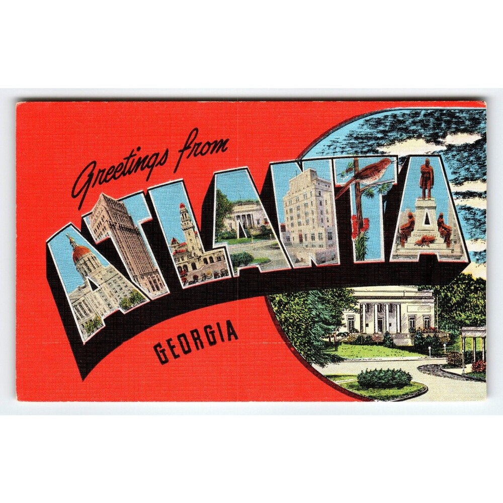 Vintage Linen Postcard Greetings from Atlanta Georgia Large Letter Landmarks